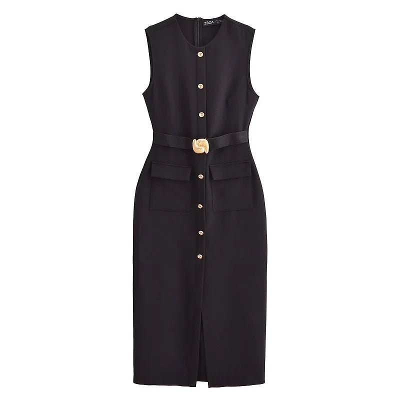 Vintage Belted Mid-Calf Tank Dress