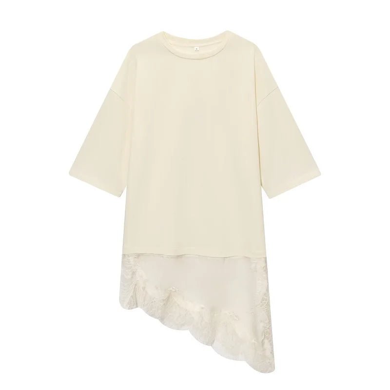 Asymmetric Lace-Trimmed T-Shirt
