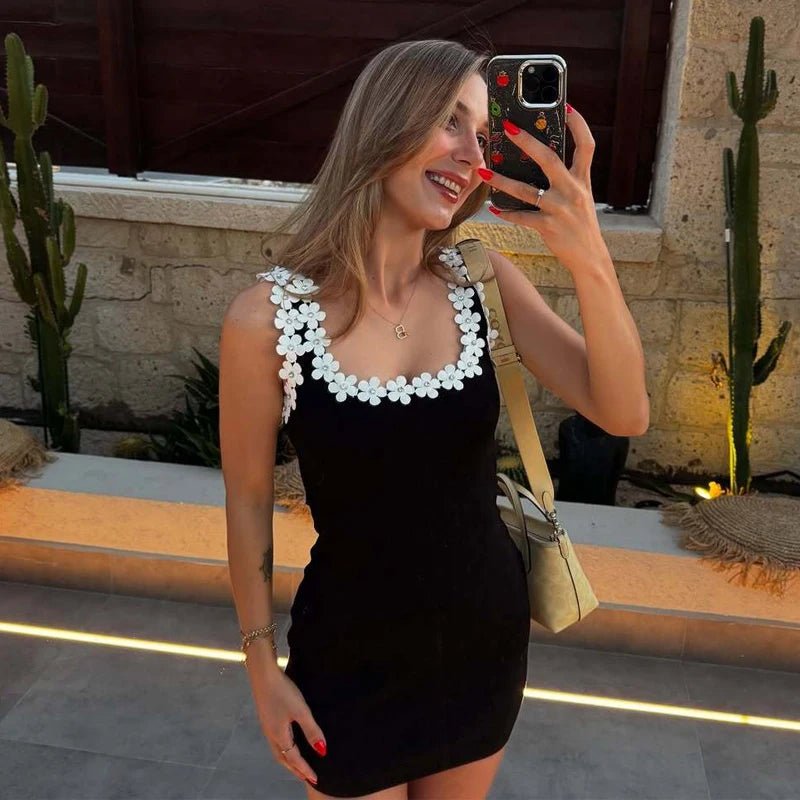 Floral Trim Halter Mini Dress