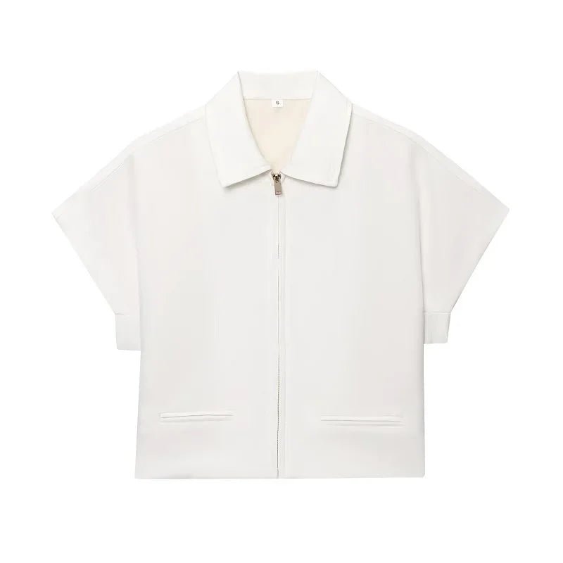 Structured Zip-Front Short Sleeve Jacket