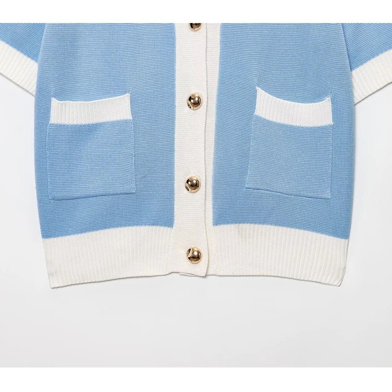 Contrast Trim Knit Polo Cardigan