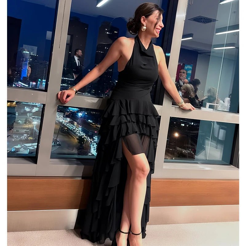 Tiered Ruffle Halter Maxi Dress