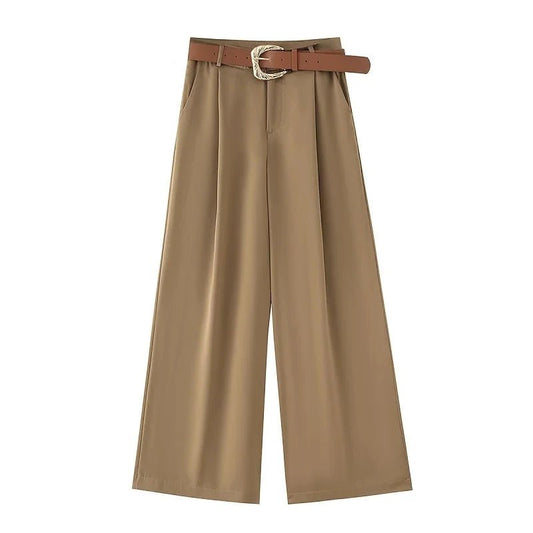 Lustrous High-Waist Wide Trousers