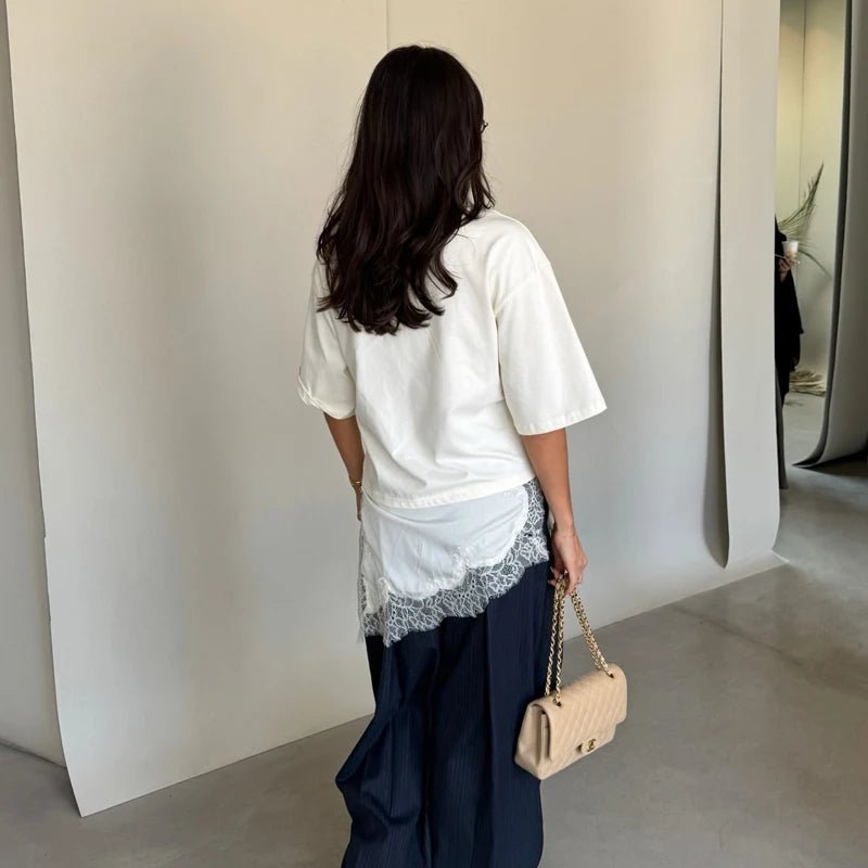 Asymmetric Lace-Trimmed T-Shirt