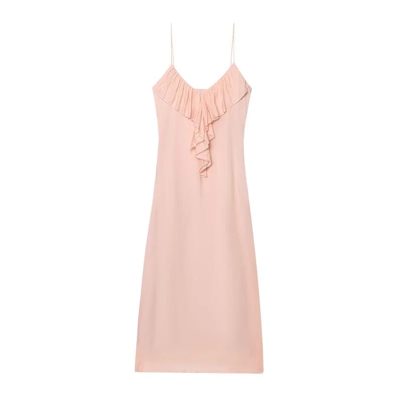 Elegant V-Neck Ruffle Slip Dress
