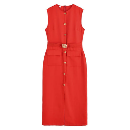 Vintage Belted Mid-Calf Tank Dress