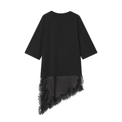 Asymmetric Lace-Trimmed T-Shirt