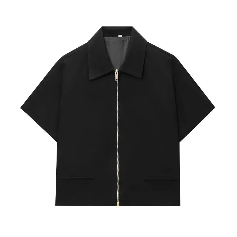 Structured Zip-Front Short Sleeve Jacket
