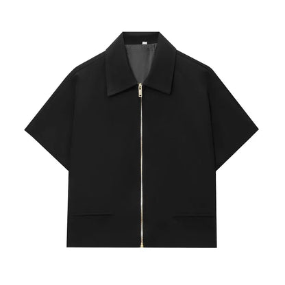 Structured Zip-Front Short Sleeve Jacket