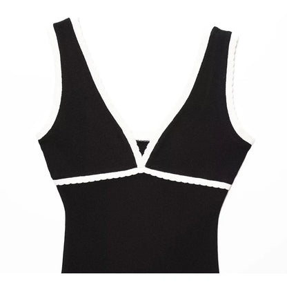 Contrast Trim V-Neck Midi Dress