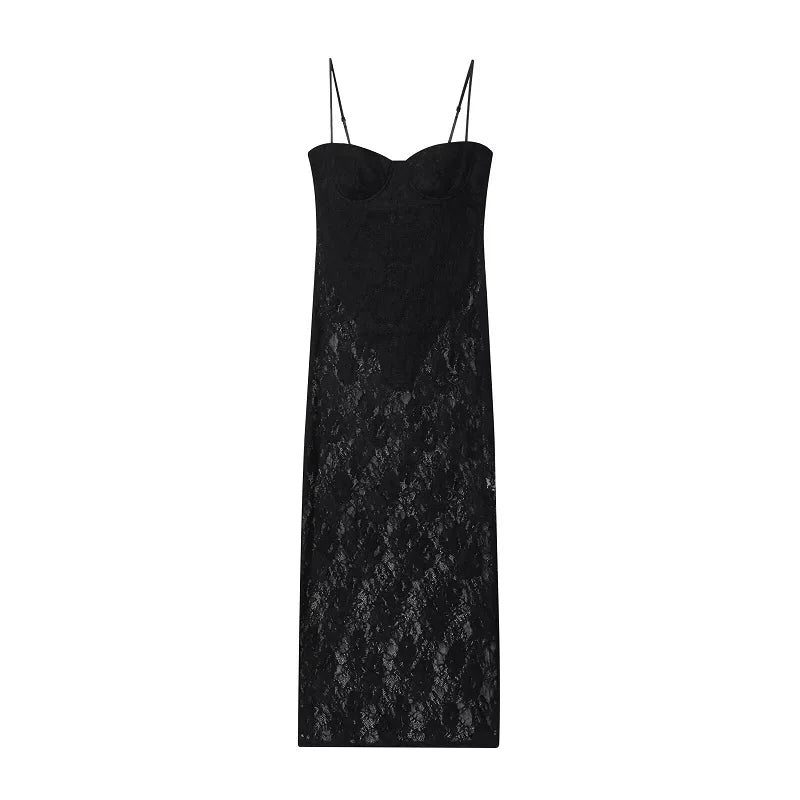 Lace Panel Satin Camisole Dress