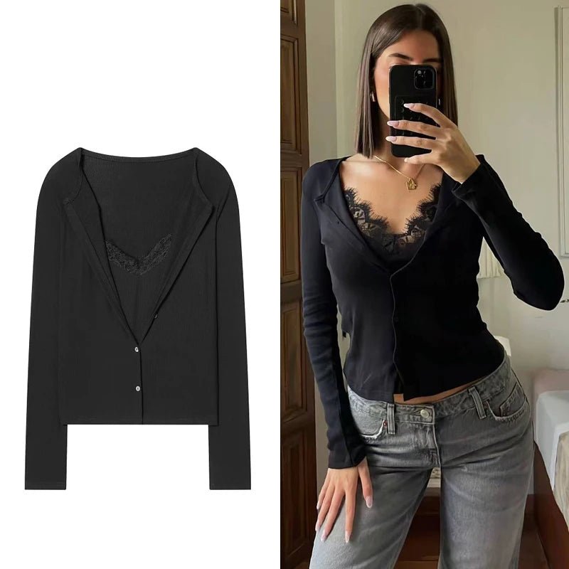 Vintage Lace-Trimmed Knit Cardigan