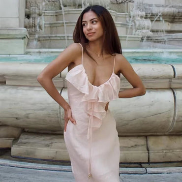 Elegant V-Neck Ruffle Slip Dress