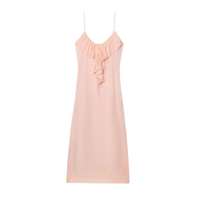 Elegant V-Neck Ruffle Slip Dress
