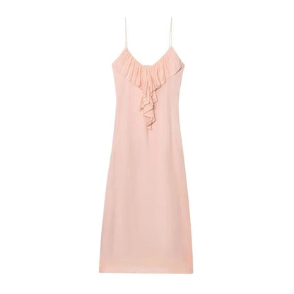 Elegant V-Neck Ruffle Slip Dress