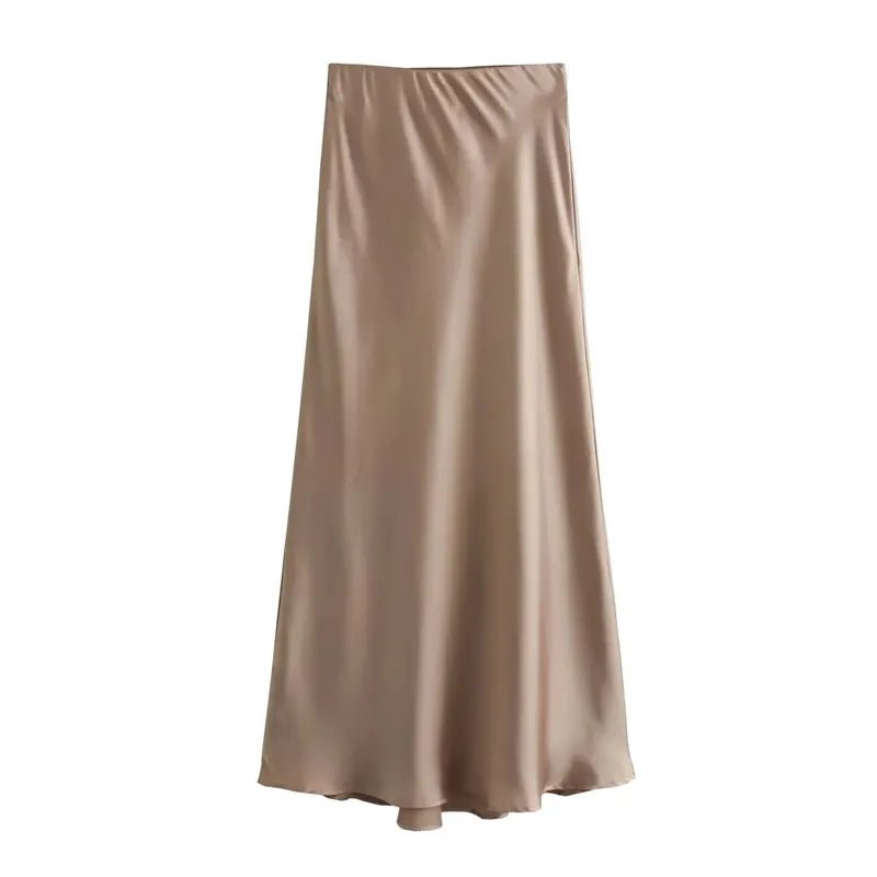 Lustrous Satin Mid-Calf Skirt