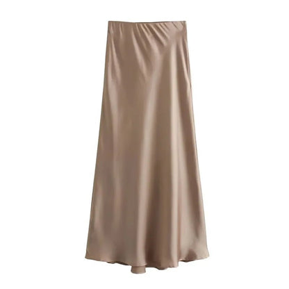 Lustrous Satin Mid-Calf Skirt