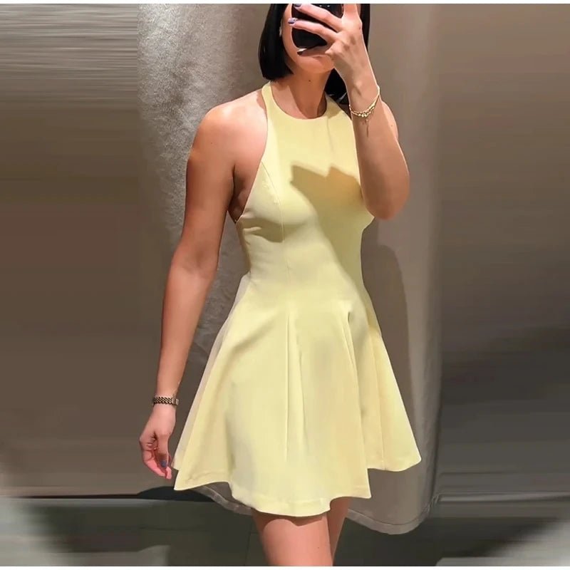 Chic Halter Neck Flared Mini Dress