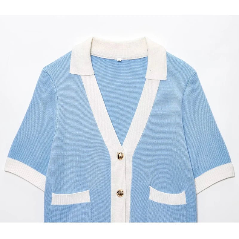 Contrast Trim Knit Polo Cardigan