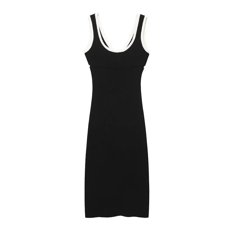 Contrast Trim V-Neck Midi Dress