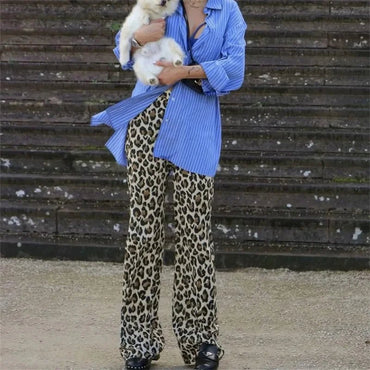 Architectural Leopard Wide Trousers