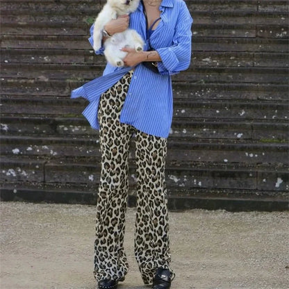 Architectural Leopard Wide Trousers