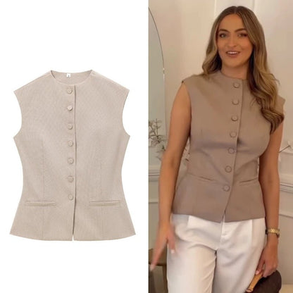 Tailored Plaid Peplum Vest