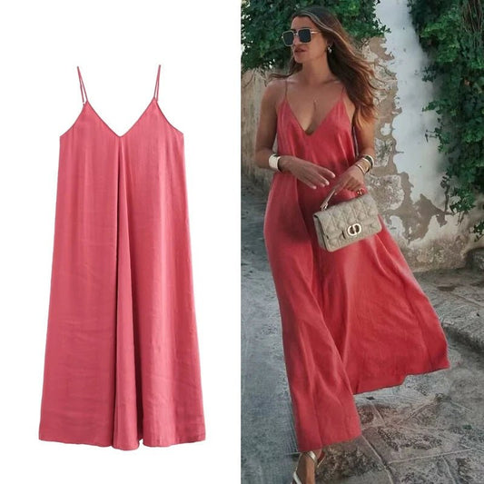 Elegant V-Neck Satin Maxi Dress