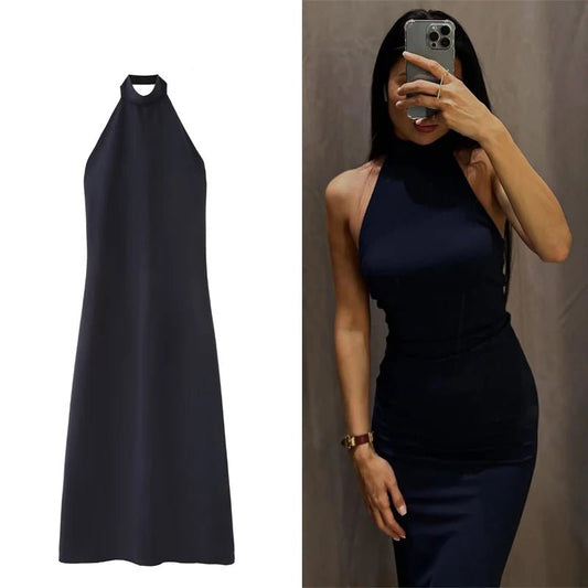 Sleek High-Neck Halter Maxi Dress