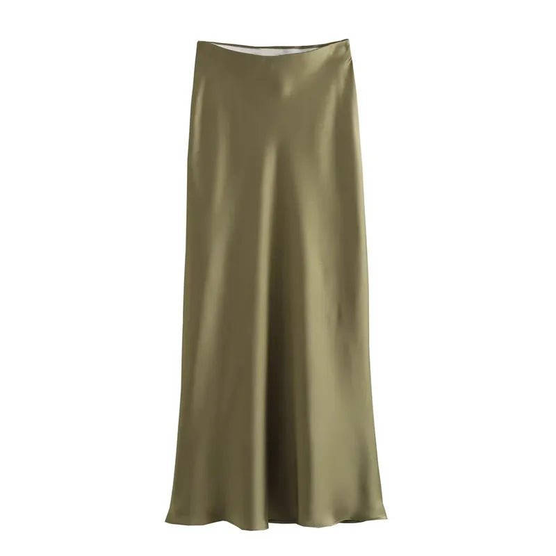 Lustrous Satin Mid-Calf Skirt