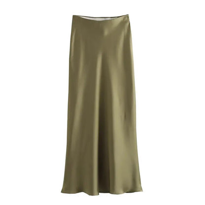 Lustrous Satin Mid-Calf Skirt