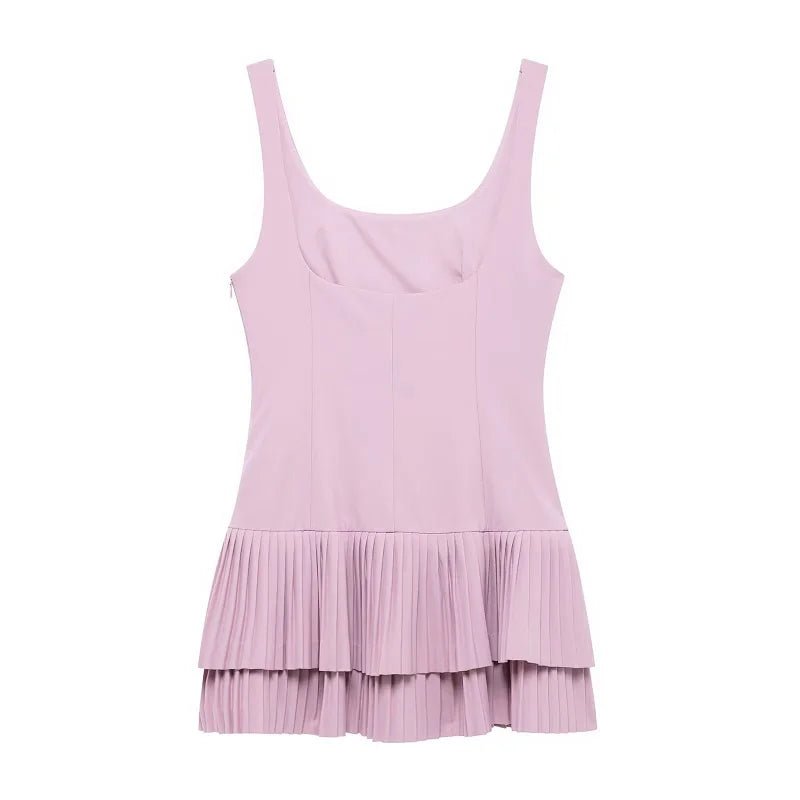 Square Neck Pleated Mini Dress