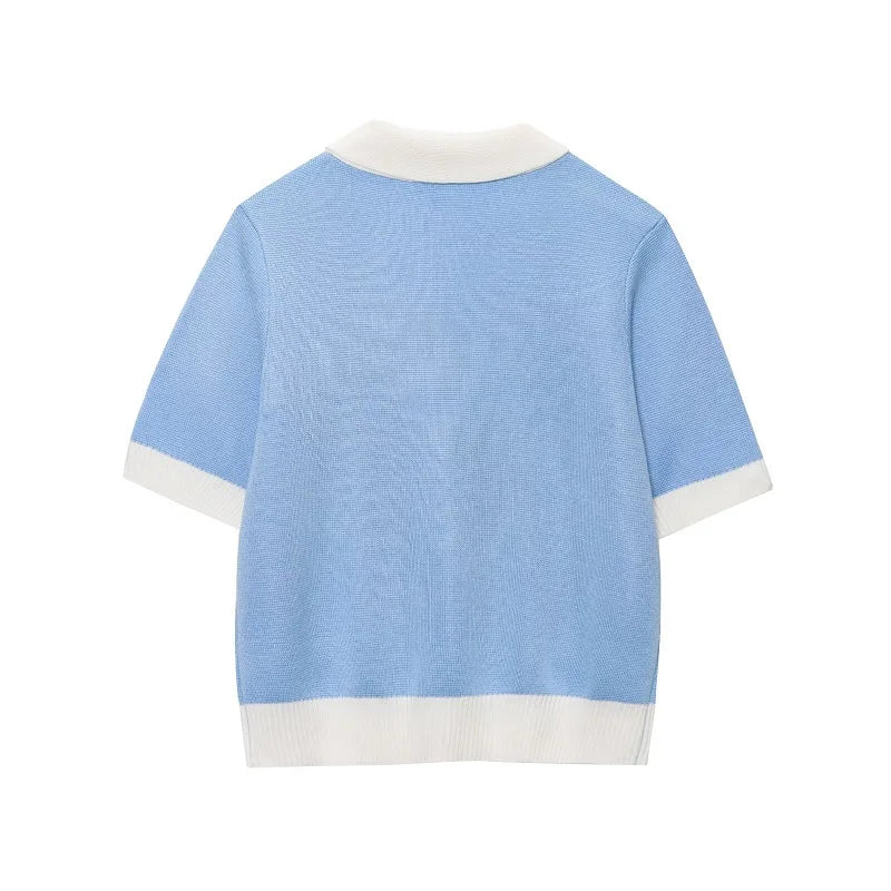 Contrast Trim Knit Polo Cardigan