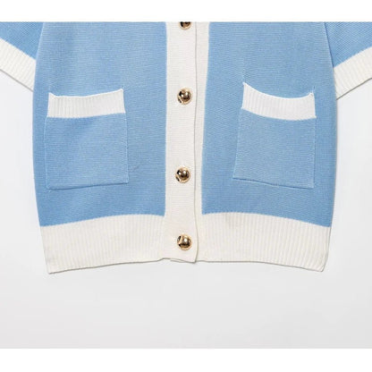 Contrast Trim Knit Polo Cardigan