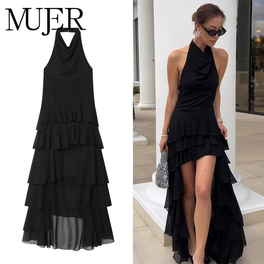 Tiered Ruffle Halter Maxi Dress