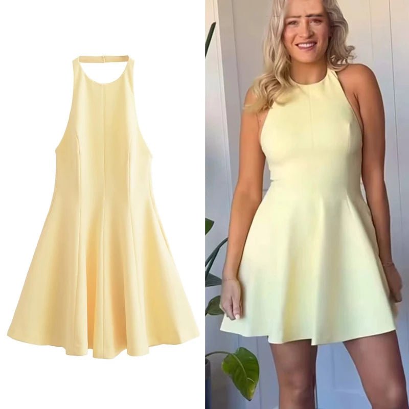 Chic Halter Neck Flared Mini Dress