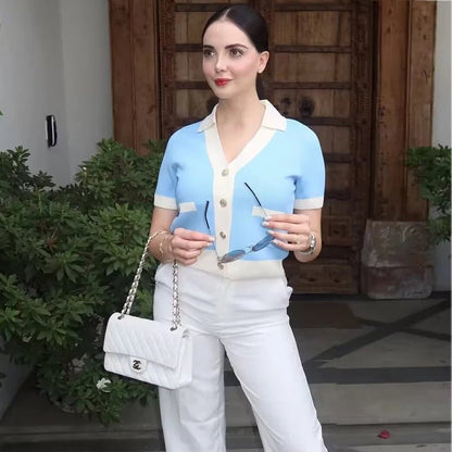 Contrast Trim Knit Polo Cardigan