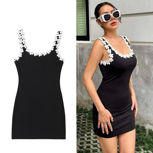 Floral Trim Halter Mini Dress