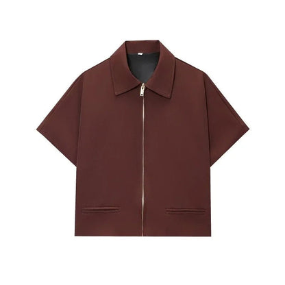Structured Zip-Front Short Sleeve Jacket
