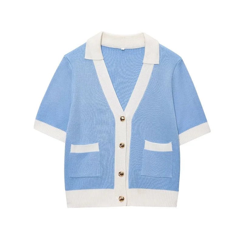 Contrast Trim Knit Polo Cardigan