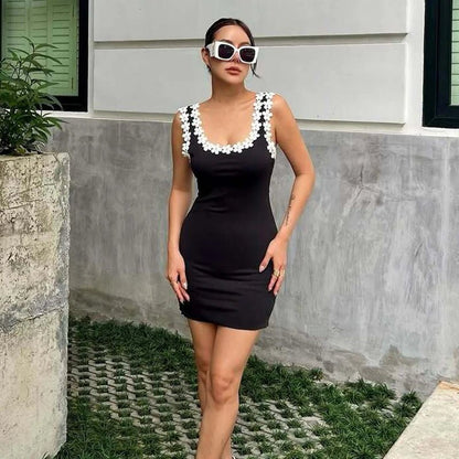 Floral Trim Halter Mini Dress