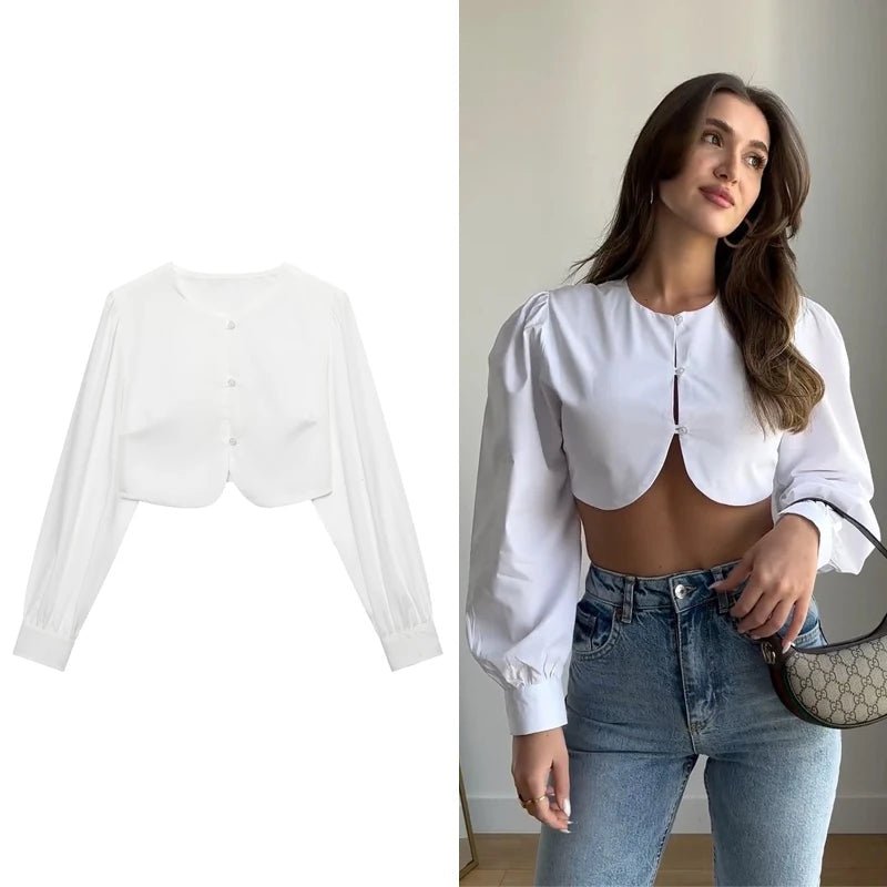 Architectural Cropped Button Blouse
