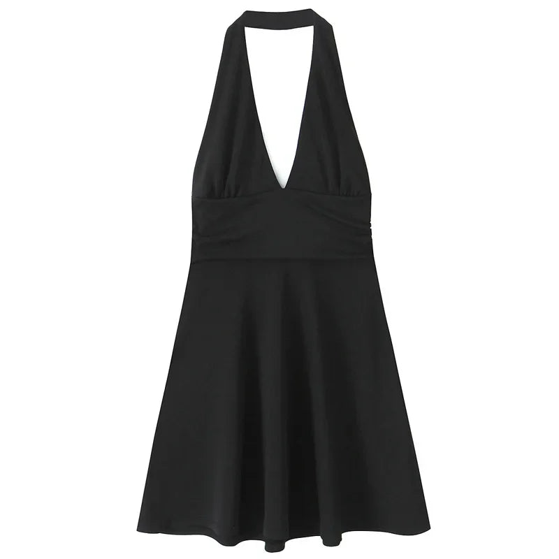 Sexy Plunging Halter Mini Dress