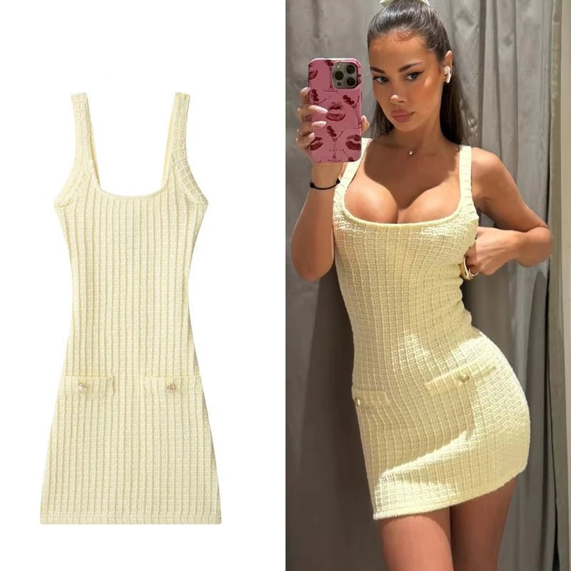 Square Neck Knitted Mini Dress