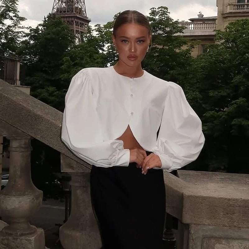 Architectural Cropped Button Blouse