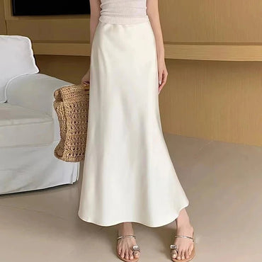 Lustrous Satin Mid-Calf Skirt