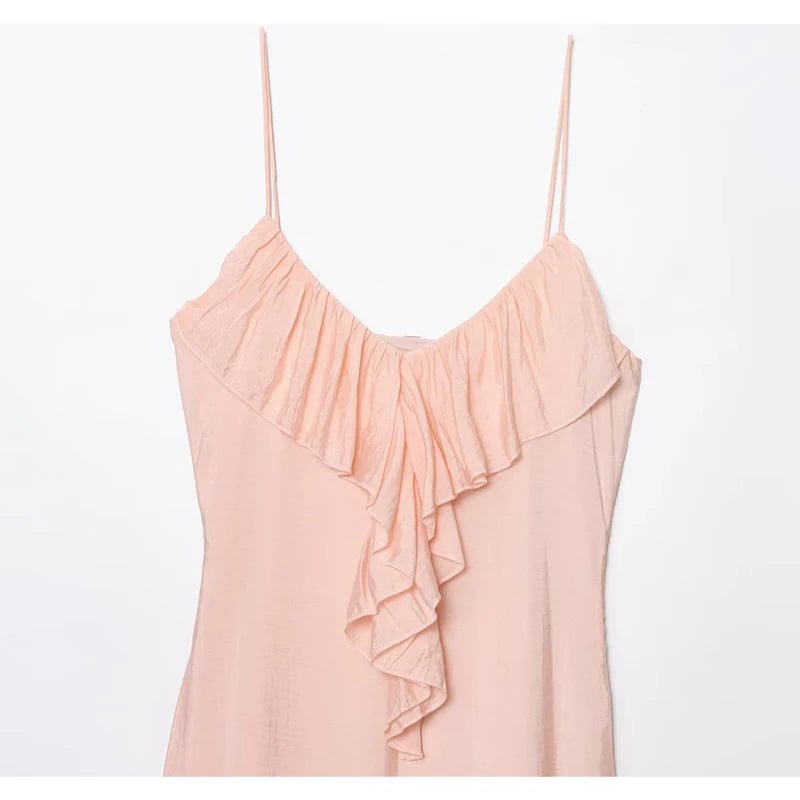 Elegant V-Neck Ruffle Slip Dress