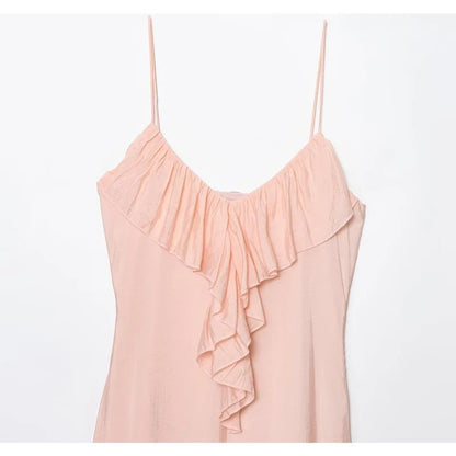 Elegant V-Neck Ruffle Slip Dress