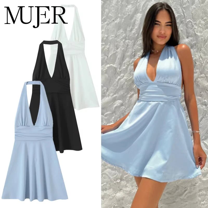 Sexy Plunging Halter Mini Dress