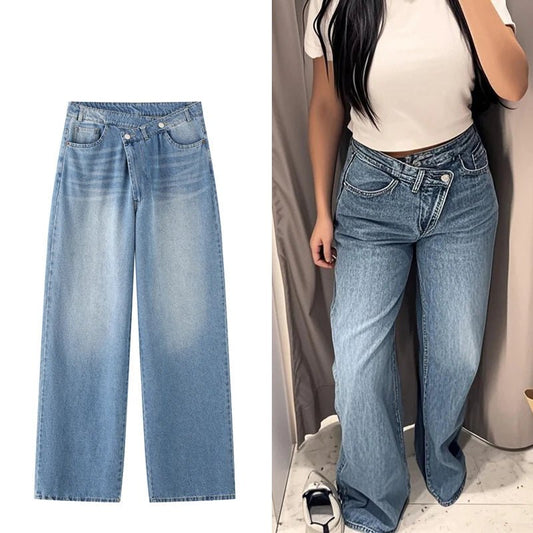 Asymmetric High-Waist Wide Jeans